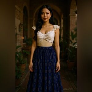 Elegant Blue and Gold A-Line Skirt